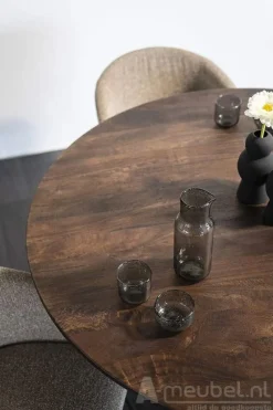 A-Meubel Eettafel Aron Rond - 130cm - Bruin - 95656