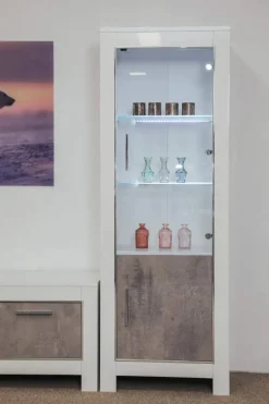 A-Meubel Kolomkast Glas Marknesse Wit/Marmer